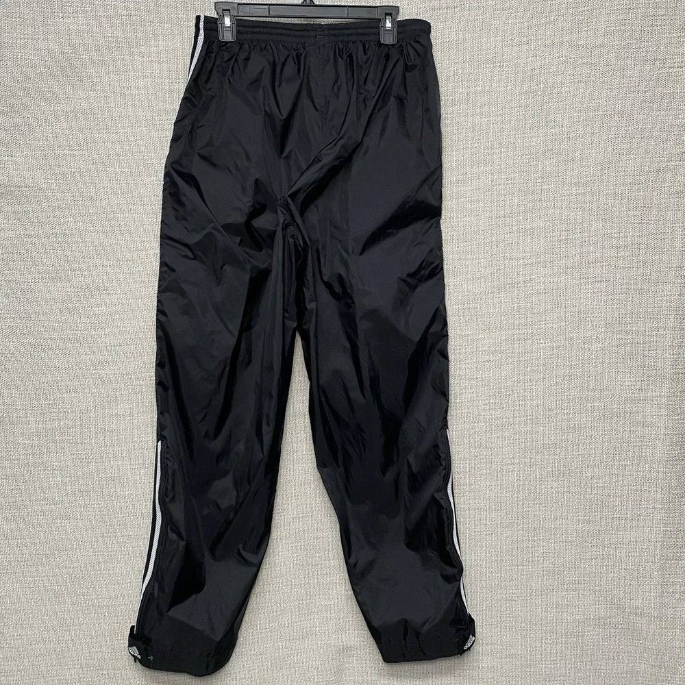 Y2K Adidas Track Pants Mens XL Warm Up Windbreaker Nylon Reinforced Knees Black